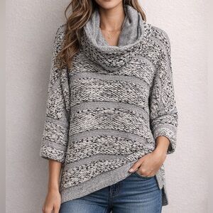 Dolan Left Coast Collection Anthropologie Gray Blk White Cowl Neck Sweater EUC L